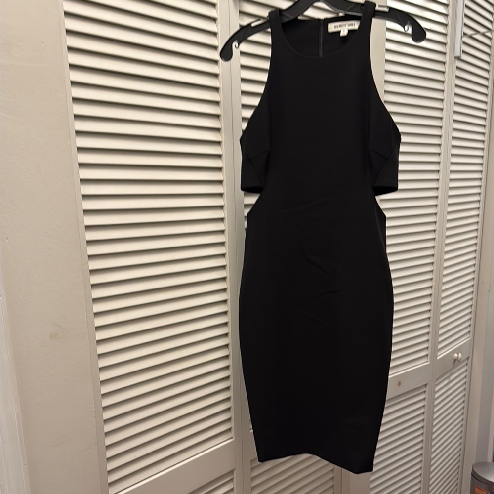 Elizabeth and James Black Cut Out Halter Midi Dress